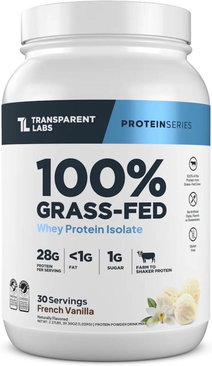 Transparent Labs Grass-Fed Whey Protein Isolate (30 Servings, Chocolate Peanut Butter) & Grass-Fed Whey Protein Isolate (30 Servings, French Vanilla)