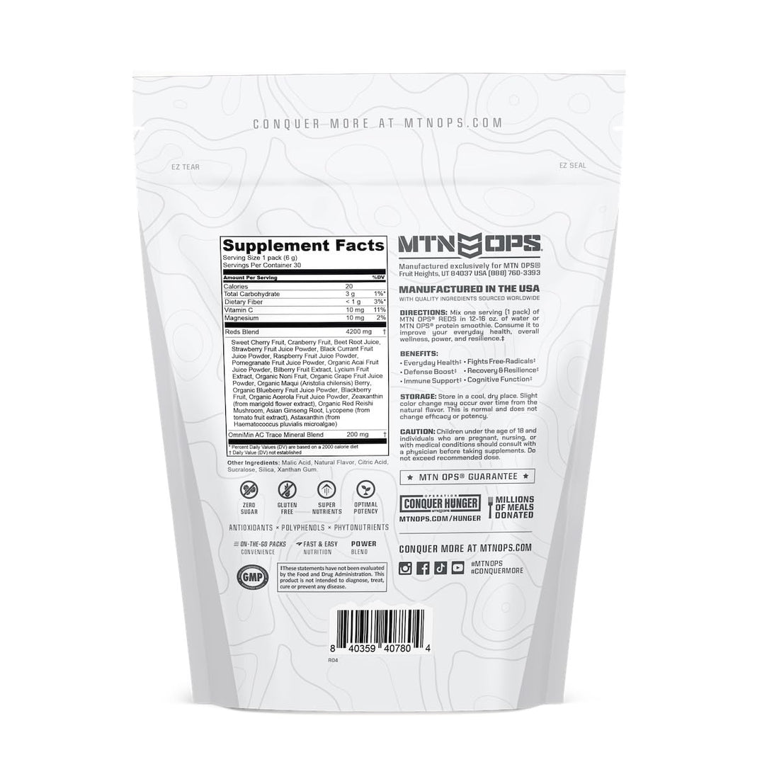 MTN OPS Reds Super Reds Antioxidant Drink Powder Daily Health Blend with Phytonutrients Free Radical Support 30 On The Go Stick Packs MTN OPSBuy Supplements Australia