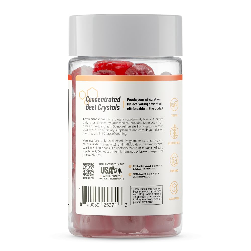 Supplement bottle labeled 'Nitric Oxide Peach Gummies' by SNAP on a white background
