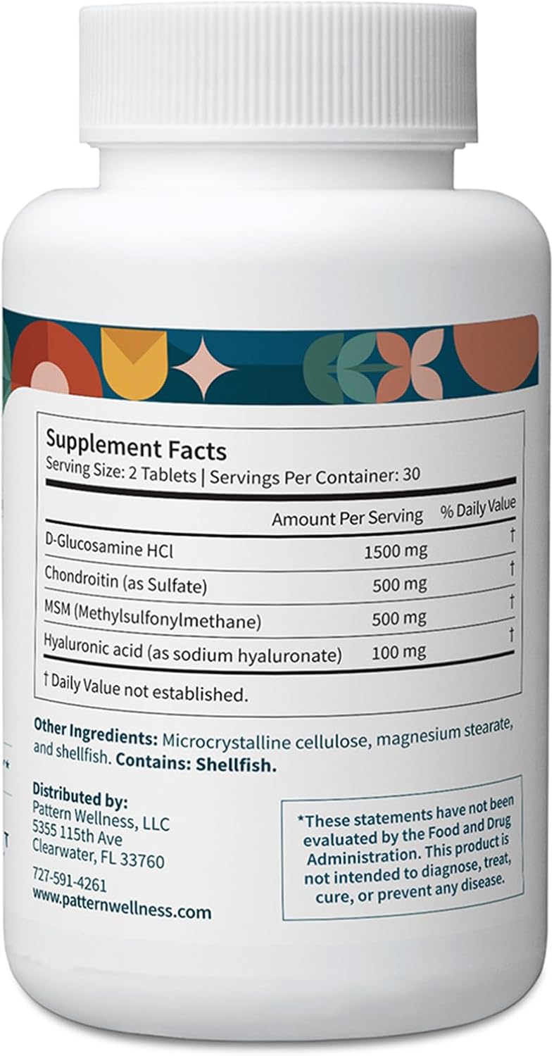 Pattern Wellness Glucosamine Chondroitin Complex with MSM & Hyaluronic Acid – Supports Joint, Cartilage & Flexibility Health – 60 Tablets