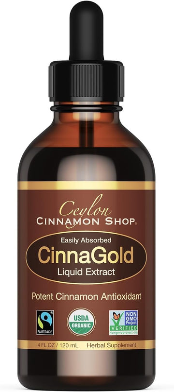 CinnaGold™ Organic Ceylon Cinnamon Liquid Extract Supplement - 4 oz | Superior Absorption & Bioavailability, USDA Certified Tincture, Non-GMO, Gluten Free, Sugar Free, Made in the USA (GMP)