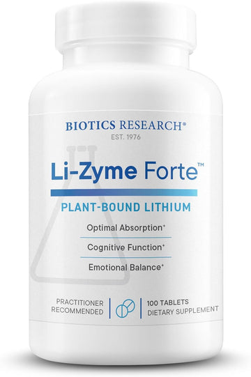 BIOTICS RESEARCH Li Zyme Forte Plant-sourced, phytochemically Bound Lithium, Supports Brain Function, Memory and Mood Support,100 Tablets