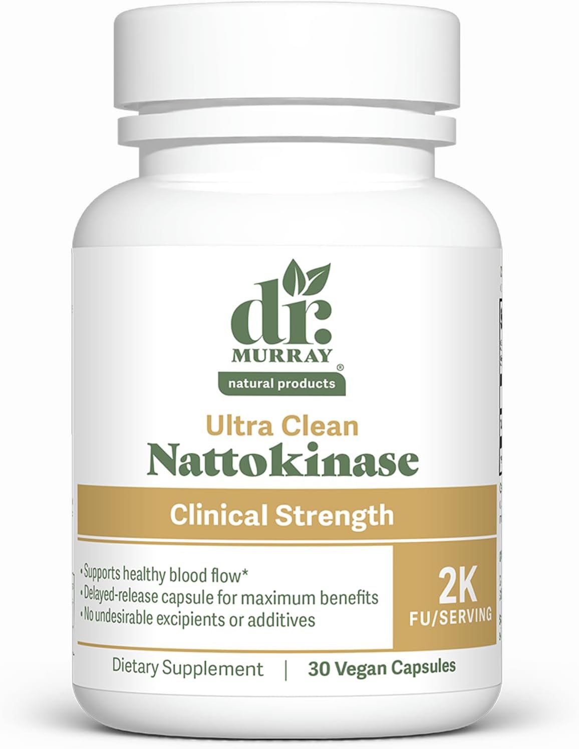 Dr. Murray's Ultra Clean Nattokinase - Supports Healthy Blood Circulation & Fibrinolytic Activity | Vegan Delayed Release Capsules | Non-GMO, Gluten Free | 30 Count