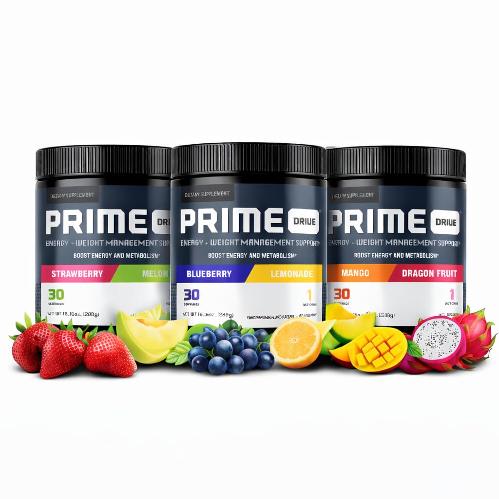 PRIME DRIVE 3 PACK + FREE SHAKER (STRAWBERRY MELON- BLUEBERRY LEMONADE- MANGO DRAGONFRUIT)