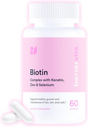 Betterrvits Hair Growth Vitamins for Women - Biotin 12,000 mcg with Zinc, Copper and Selenium Complex | Hair Skin and Nails Supplement for Women and Men with Keratin KeraGlo | 60 Capsules