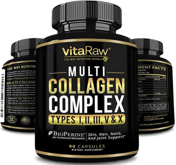 VitaRaw Collagen Pills 1800 mg - Multi Collagen Supplements (Types I, II, III, V & X) Grass Fed Non GMO Collagen Peptides Pills for Hair, Skin and Joints - Hydrolyzed Collagen Protein Powder VitaRaw buy supplements Au
