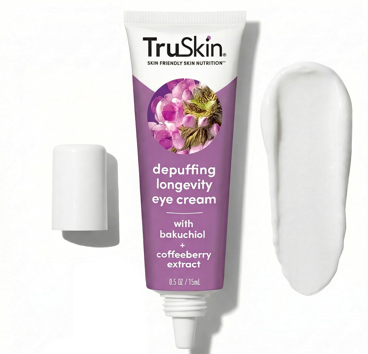 TruSkin Caffeine Eye Cream with Bakuchiol for Dark Circles, 0.5 fl oz | With Lingonberry stem cells and Green Coffee Bean to visibly reduce puffiness and smooth fine lines