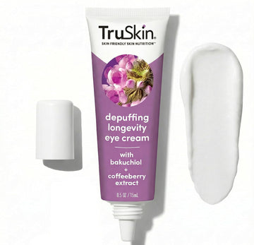 TruSkin Caffeine Eye Cream with Bakuchiol for Dark Circles, 0.5 fl oz | With Lingonberry stem cells and Green Coffee Bean to visibly reduce puffiness and smooth fine lines