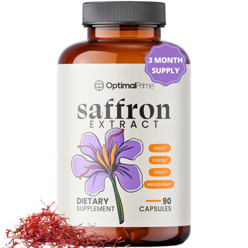 Optimal Prime Saffron Supplement - 100% Pure Saffron Extract 88.5mg - Helps Support Optimal Mood, Energy, and Metabolism, Vegetarian Friendly, Non-GMO, Gluten-Free, Soy-Free, 90 Capsules