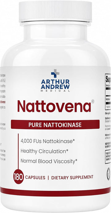 Arthur Andrew Medical, Nattovena, Pure Nattokinase 4000 FU, 180 Capsules | Double Strength Pure Nattokinase 4000 FU. Cardiovascular Support, & Healthy Blood Viscosity. Soy Free, Non-GMO, Vegan