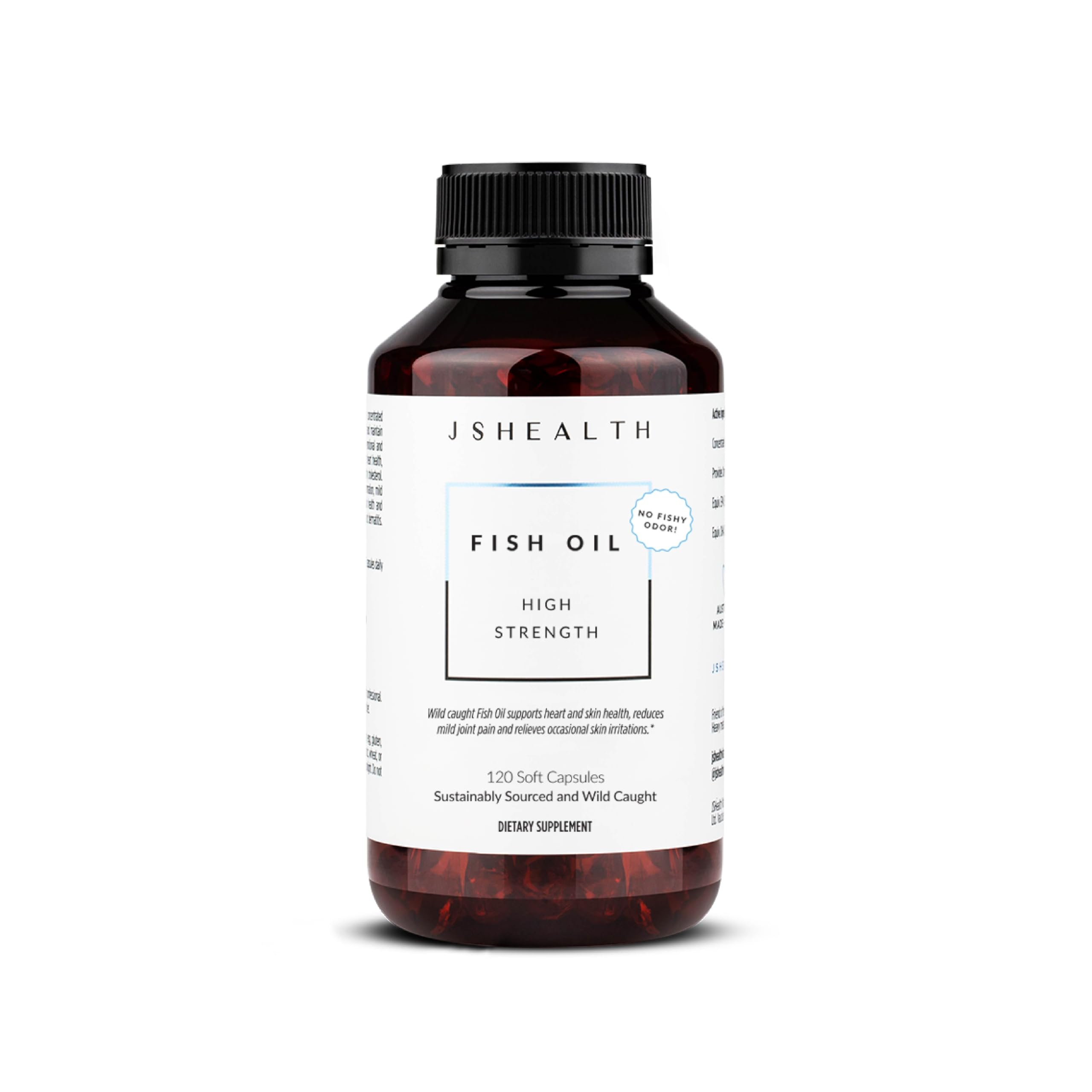 JSHealth High Strength Fish Oil. 900mg Omega-3 per Capsule with 540mg EPA and 360mg DHA. Wild-Caught, Friend of the Sea Certified, Vanilla Coated. No Fishy Aftertaste (60 Capsules)