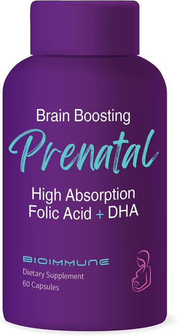 BioImmune Ultra Strength Bio-Available Prenatal Vitamins for Women, Naturally Occurring Methylated Folate Folic Acid, DHA Omega 3. Supports Brain Development, Healthy Fetal Development