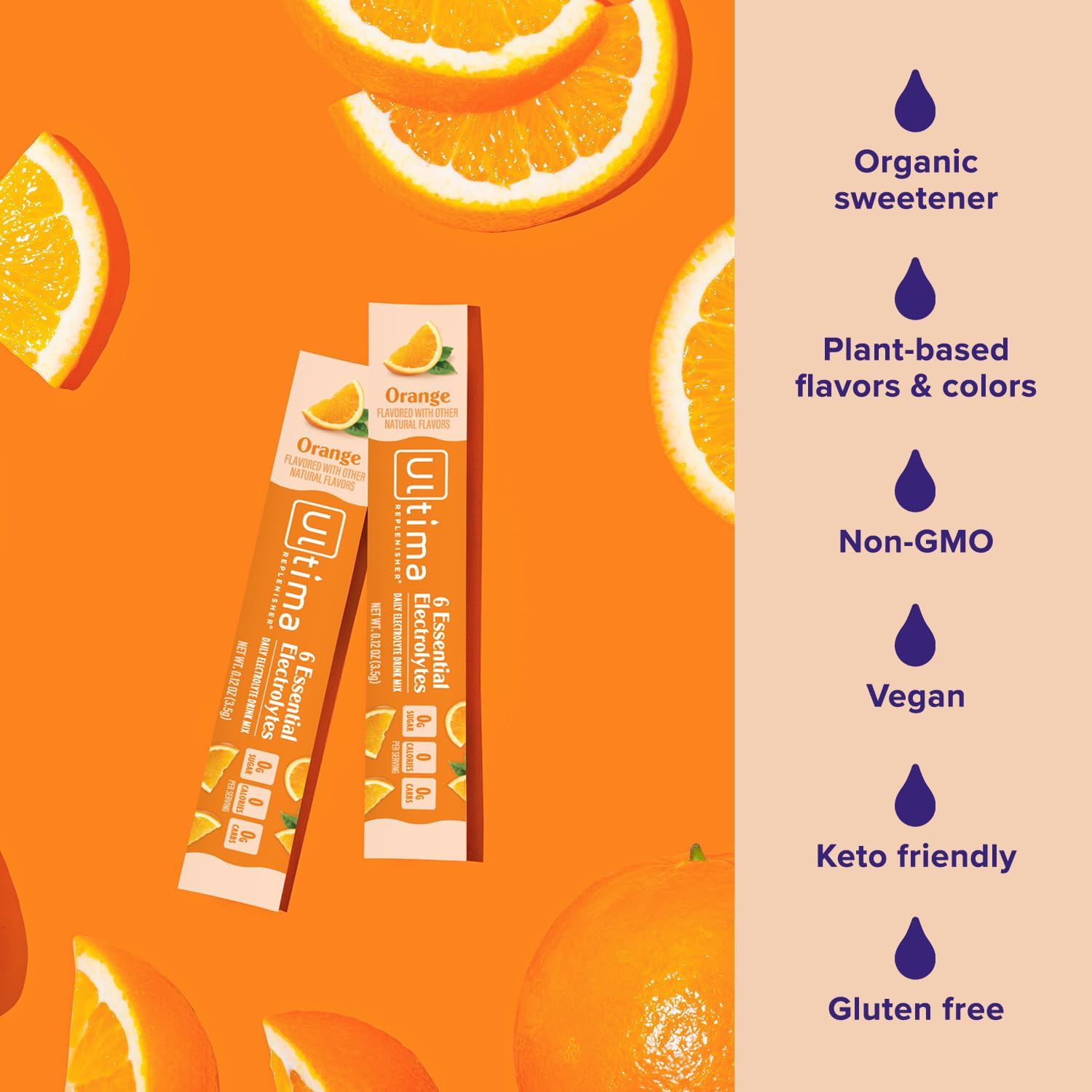 Ultima Replenisher Electrolyte Powder Drink Mix Bundle – Sugar Free – Orange, 30 Serving Canister and 20 Stickpacks – 6 Electrolytes and Minerals – Keto Friendly, Vegan, Non-GMO