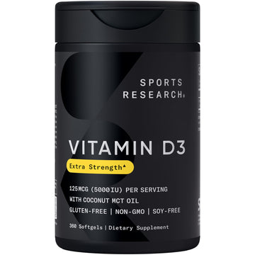 Sports Research Vitamin D3 5000 IU with Coconut MCT Oil - High Potency Vitamin D Supplement for Immune & Bone Support - Non-GMO Verified, Gluten & Soy Free – 125mcg, 360 Liquid Softgels Sports Research buy supplements Au