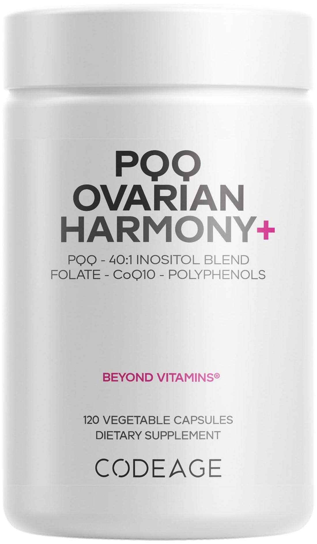 Codeage PQQ Ovarian Harmony+ Supplement - PQQ (Pyrroloquinoline Quinone), Myo-Inositol & D-Chiro-Inositol 40:1 Blend, Folate 5-MTHF, CoQ10, Wild Blueberry - Liposomal Delivery - Non-GMO - 120 Capsules CodeageBuy Supplements Australia