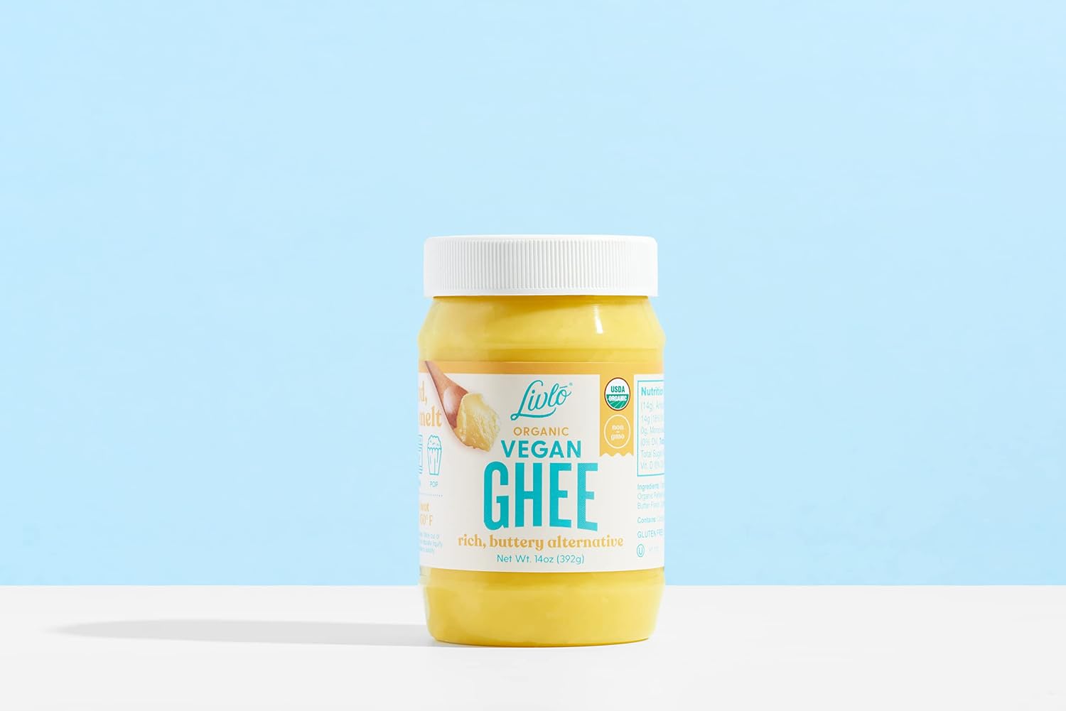 Livlo Organic Vegan Ghee - Plant Based Butter - No Refrigeration Necessary - Dairy, Soy Free, and Gluten Free Substitute to Ghee and Butter - 14 oz.