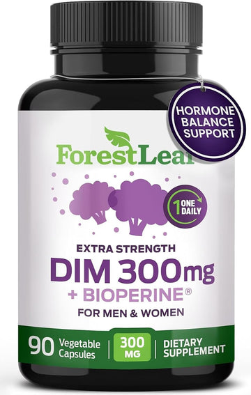 ForestLeaf DIM Supplement - 300mg DIM Estrogen Supplement for Women/Men - Diindolylmethane with BioPerine Black Pepper - Support for Detox, Metabolism, Hormone Balance & Menopause - 90 Caps
