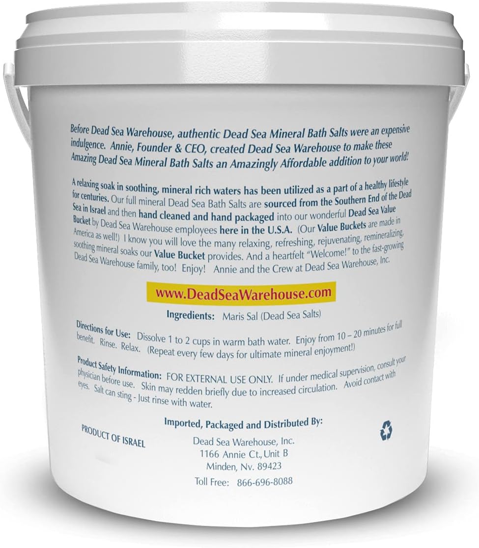 Dead Sea Warehouse-Amazing Minerals Dead Sea Bath Salts,100% Full Mineral Therapeutic Bath Salts, Detoxifying & Moisturizing, Exfoliating for Dry Skin, Unscented(5 lbs)