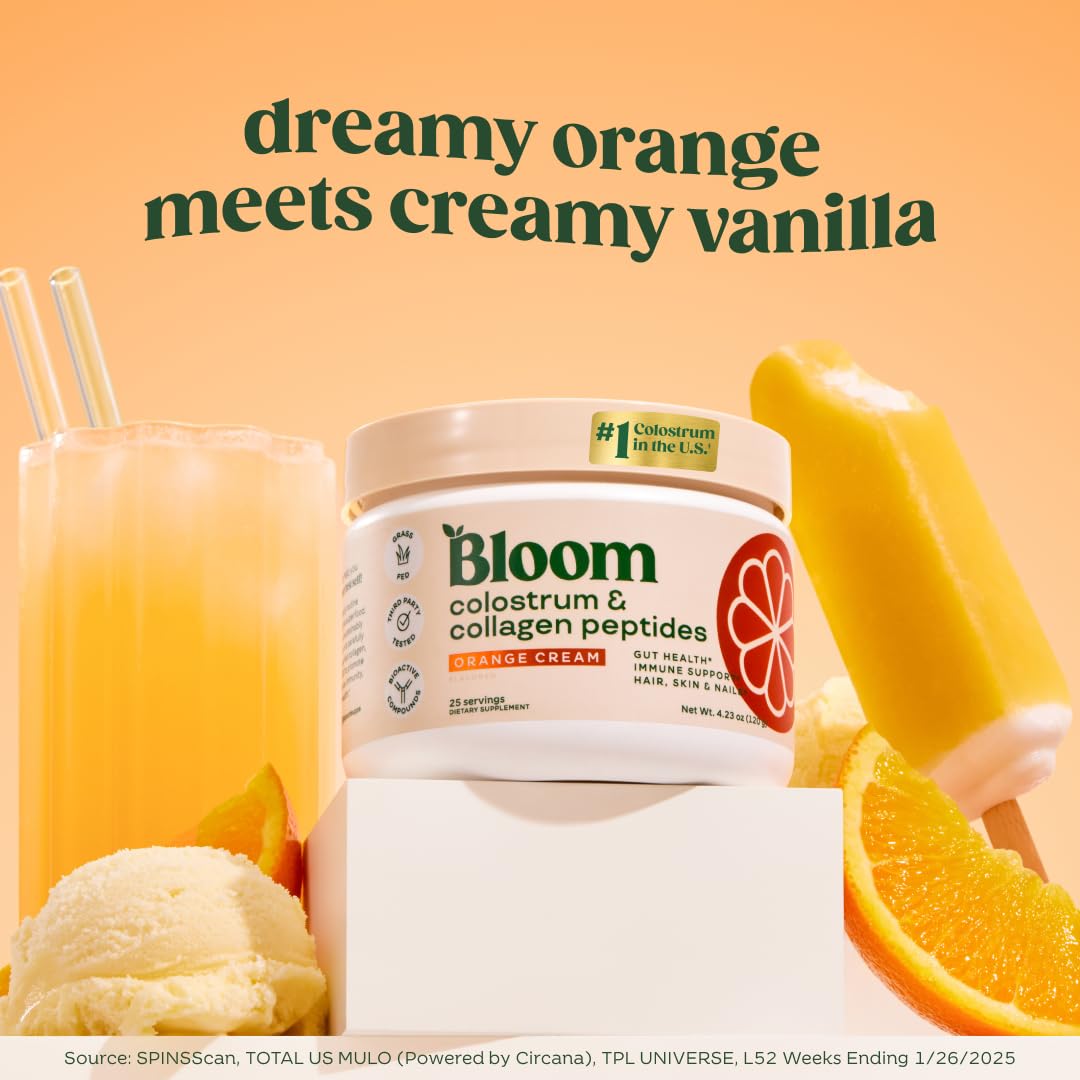 Bloom Nutrition Bovine Colostrum Powder, Strawberries & Cream, 25 Servings | Gut Health, Immune Support, Hair Growth & Beauty Supplement, Gluten Free, Sugar Free