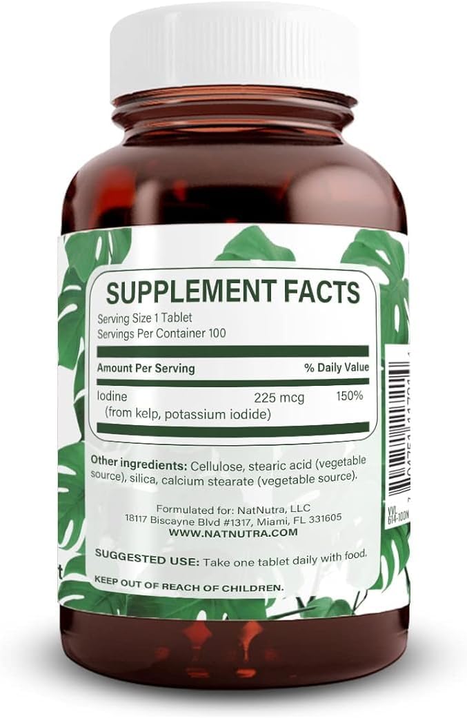 Natural Nutra Kelp Iodine with Potassium Iodide 225 mcg, 100 Tablets | Thyroid Support Supplement with Vegan Sea Kelp, Immune Strength & Metabolism Balance Formula for Daily Wellness Support