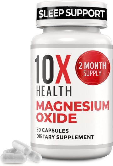 10X Health Magnesium Oxide Supplement, Sleep & Muscle Support, 60 Capsules | Magnesium for sleep support, relaxation support, muscle function, recovery support, and balanced nervous system*