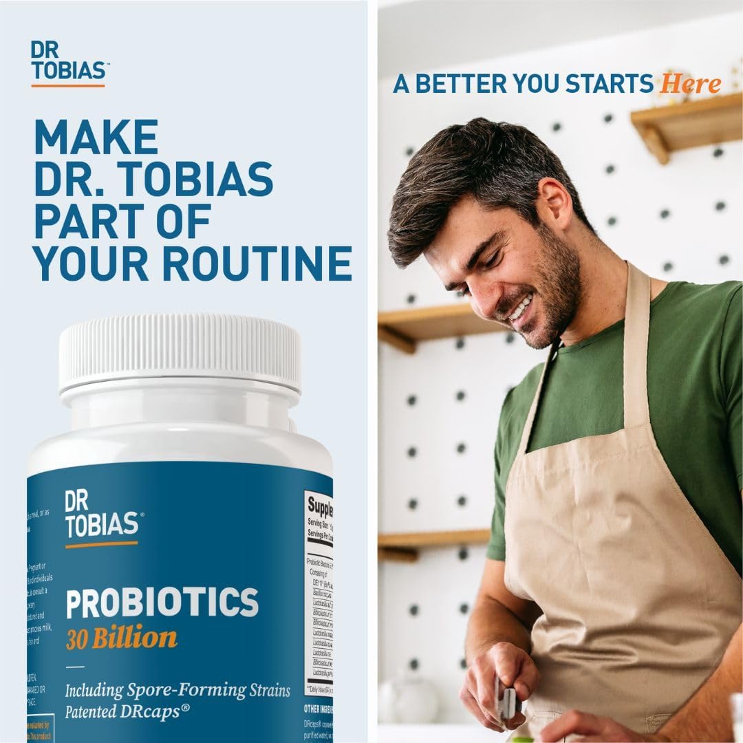 Dr. Tobias Probiotics 30 Billion CFU 30 Capsules | Gut Health Support | Daily Digestive Support | 10 Probiotic Strains | Targeted Release Probiotics for Women & Men | Shelf Stable | 30 Servings