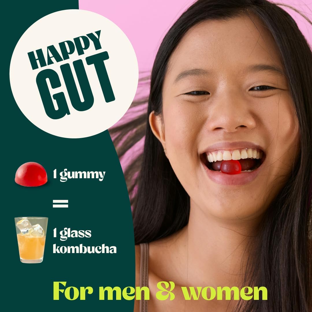BoochBod - Probiotic Kombucha Gummy - Prebiotics, Probiotics, Postbiotics, Fiber Supplement, Slippery Elm, Dandelion Root, MCT Oil, for Bloating, Gut Health - Berry Bliss | Lemon Lime - Bundle & Save