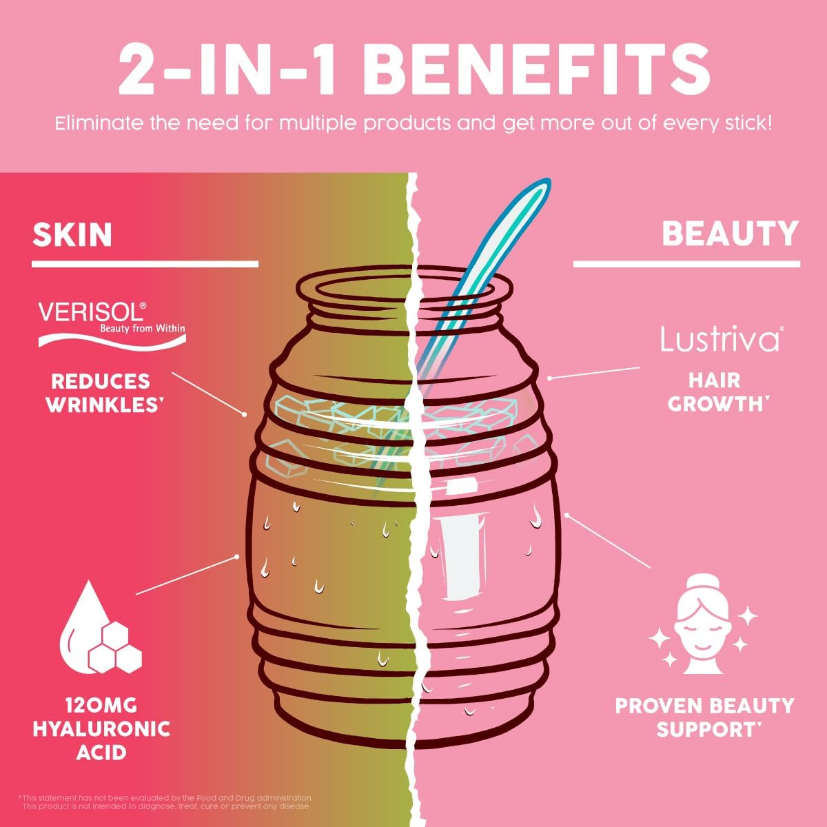 Salud 2-in-1 Skin + Beauty Drink Mix, Strawberry Kiwi | Collagen Peptides with Verisol, Hyaluronic Acid, Vitamin C, Biotin + Lustriva, Hydration Sticks, Gluten Free (15 Servings)