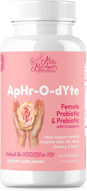 Mila Miamor ApHr-O-dYte Women’s Probiotic and Prebiotic with Cranberry - Gluten-Free, Non-GMO Supplement for Feminine Health, pH Balance, Odor Control, Urinary Tract - 60 Capsules