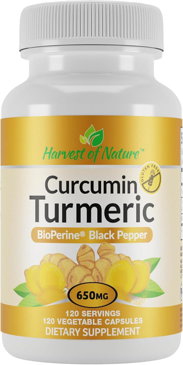 Organic Turmeric Curcumin Supplement, 120 Capsules 1 Pack | BioPerine® Black Pepper Extract, Turmeric Curcumin Supplement, Vegetable Cellulose