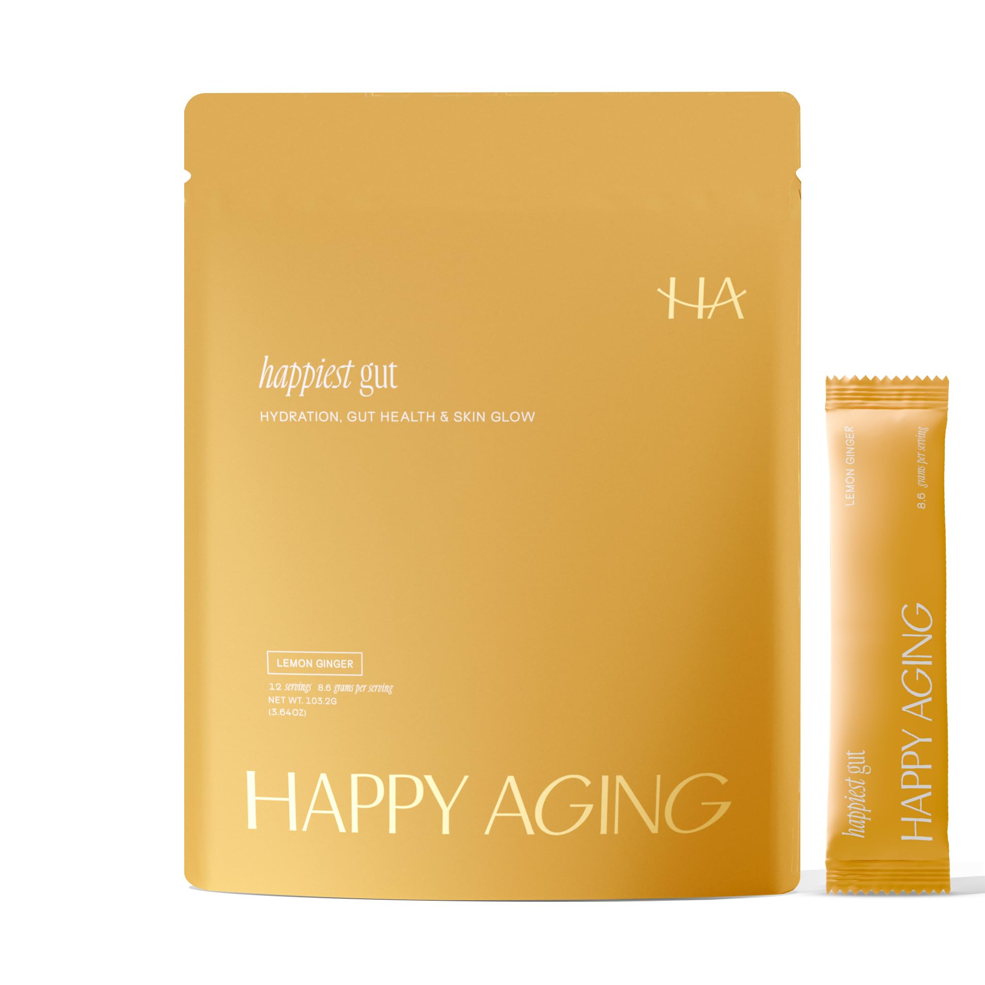 Happy Aging Electrolytes Powder Packets for Women - Sugar Free Hydration & Gut Health with Hyaluronic Acid & Bacillus Subtilis DE111 Probiotics - Dual Prebiotic System for Skin Beauty