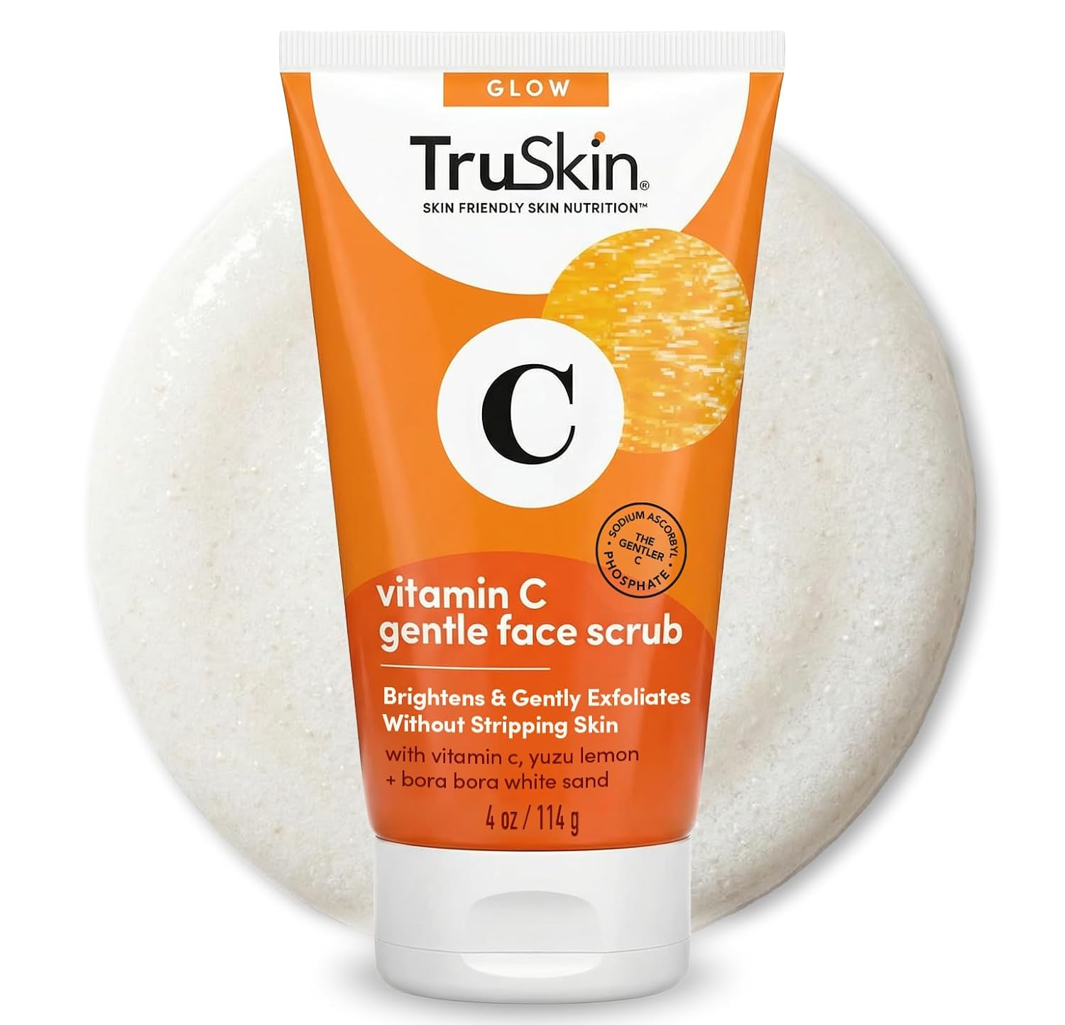 TruSkin Vitamin C Brightening Face Scrub with Yuzu Lemon, 4 fl oz | With Bora Bora white sand to gently exfoliate, smooth skin texture and reveal softer, more radiant-looking skin