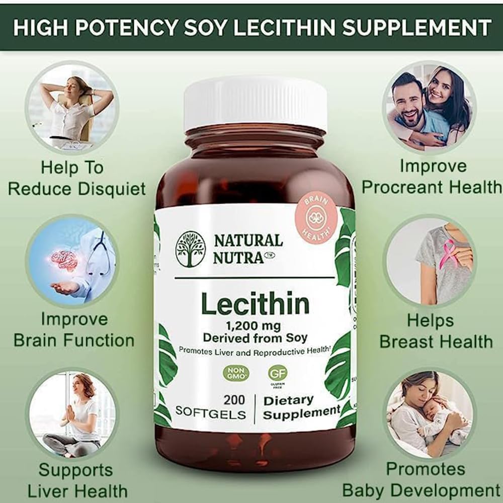 Natural Nutra Soy Lecithin 1200mg Supplement, 100 Soy Lecithin Softgels | Brain & Liver Support, Memory Support, Soy Lecithin Breastfeeding Formula