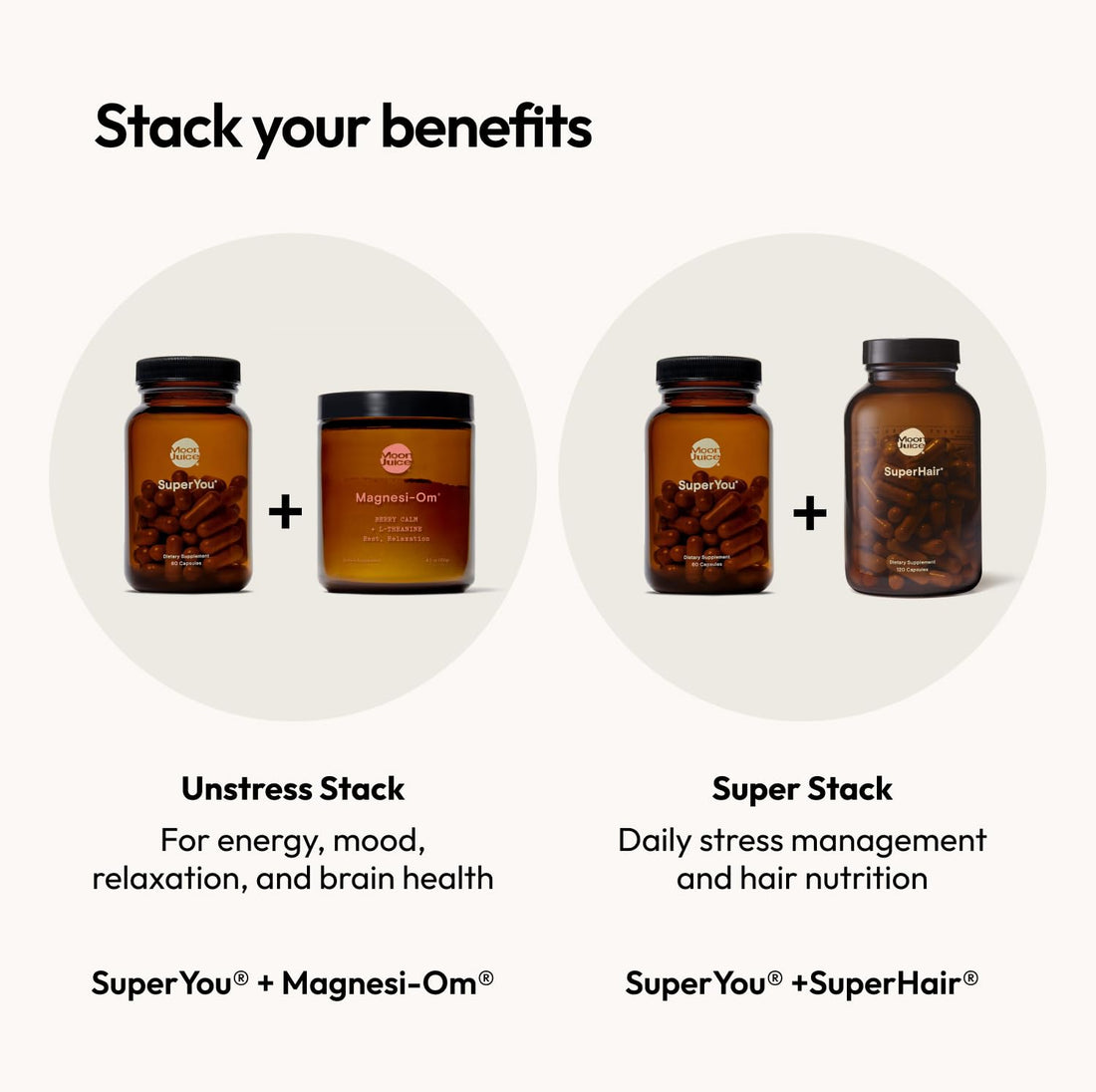 Amber supplement bottle labeled 'SuperYou' with 'Moon Juice' branding on a white background