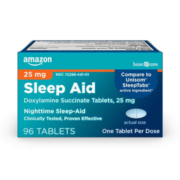 Amazon Basic Care Nighttime Sleep Aid Tablets for Adults, Doxylamine Succinate 25 mg, 96 Count Amazon Basic Care buy supplements Au