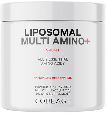 Codeage Liposomal Multi Amino Powder Supplement - BCAA & EAA Supplement All 9 Essential Amino Acids, Branched-Chain Amino Acid, Pre & Post Workout, Unflavored, Liposomal Delivery, Non-GMO, 6.15 oz CodeageBuy Supplements Australia