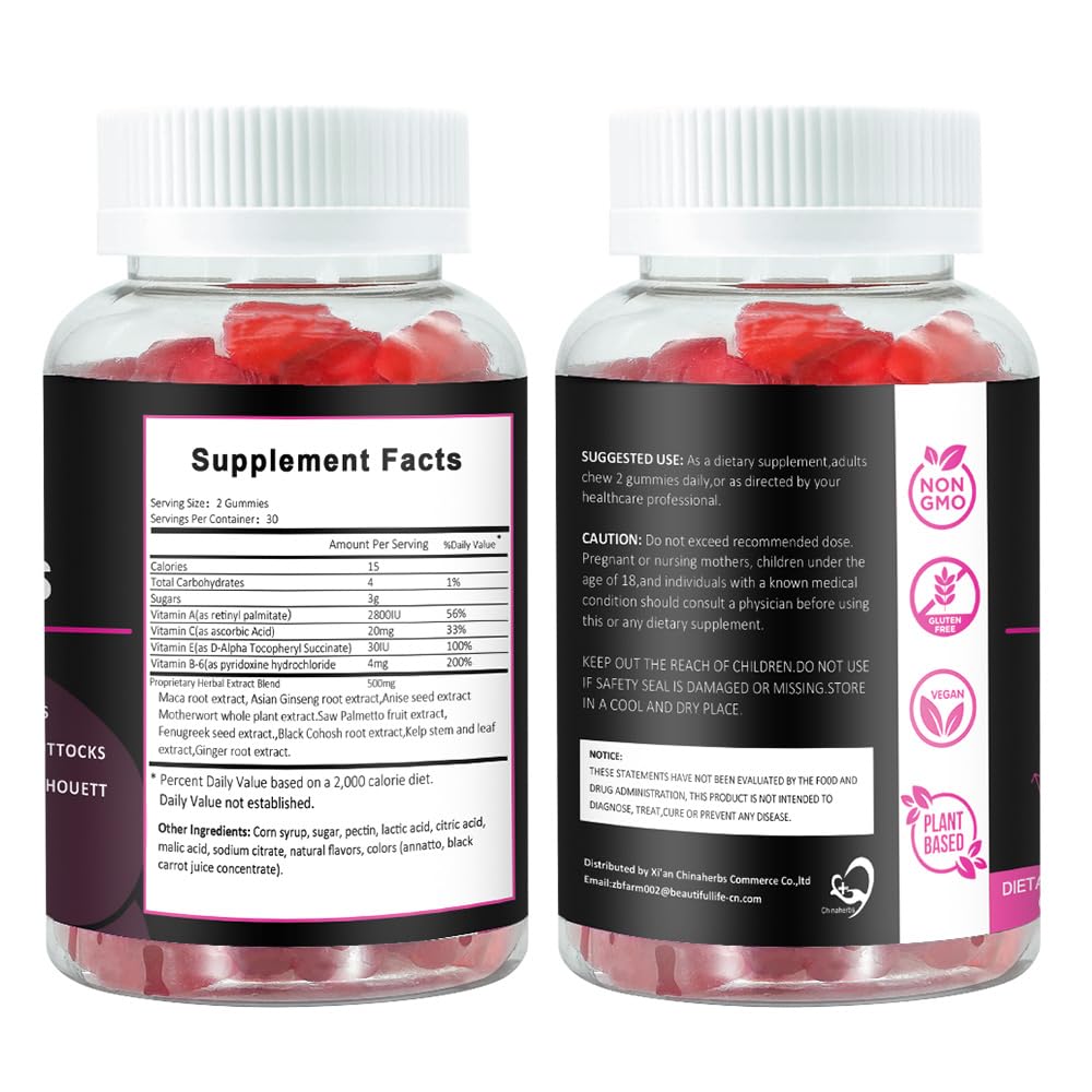 Three bottles of BBL Booty Gummies with red gummy bears on a white background