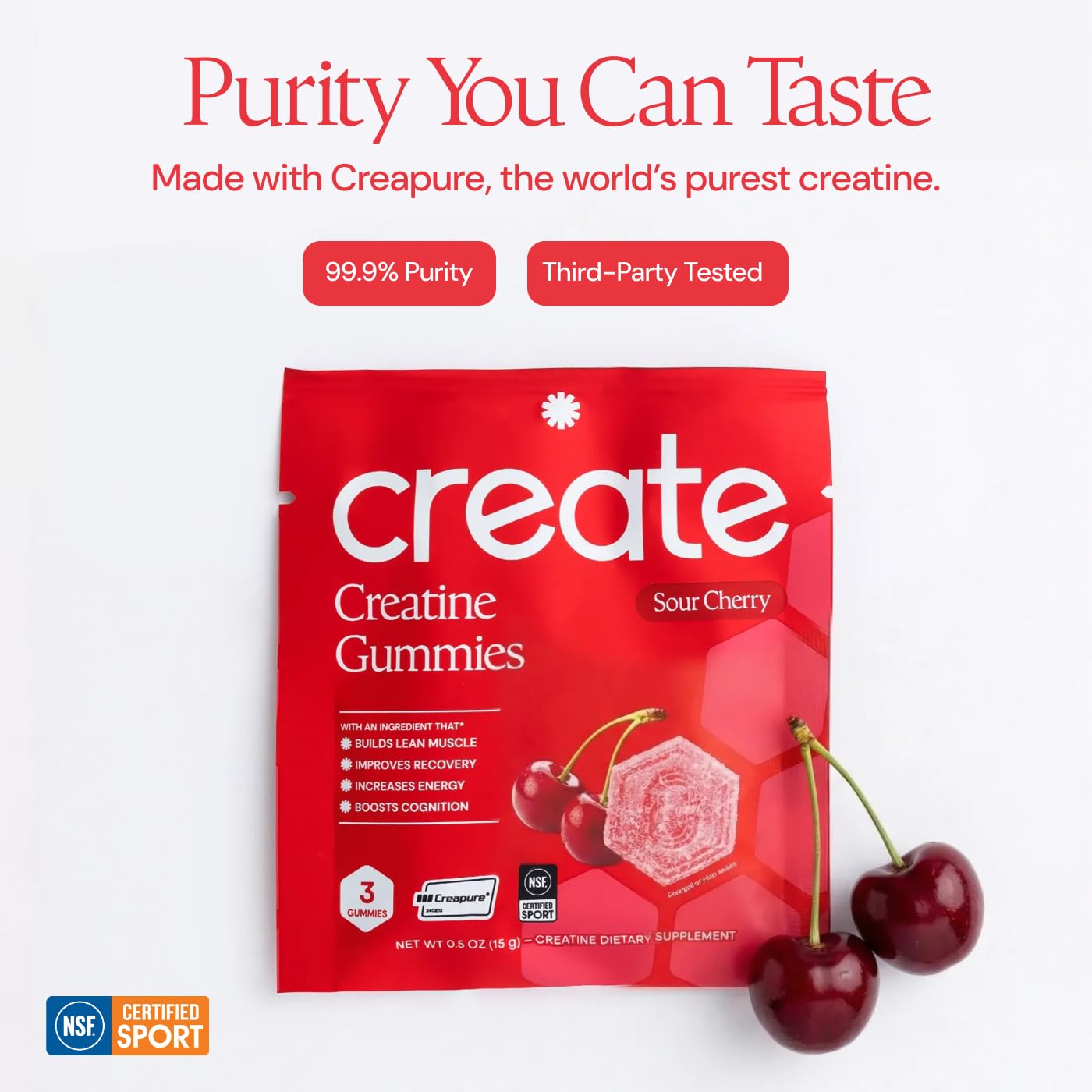 Create Creatine Gummies – Single-Serve Packs – 30ct – Variety Pack | NSF Certified for Sport – Made with Creatine Monohydrate, Vegan & Gluten-Free, Anti-Melting Formula, 3 Gummies per Pack