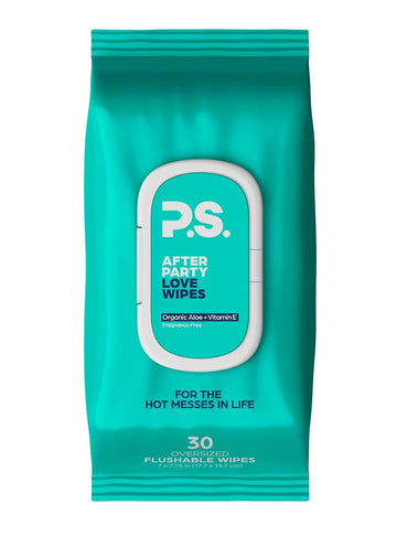PS Afterparty Love Wipes for Adults, Aloe & Vitamin E, 30 Count, 1 Pack | Plant based, vegan & pH balanced, paraben free, sulfate free, dye free, flushable & septic safe, oversized 7 x 7.75 in