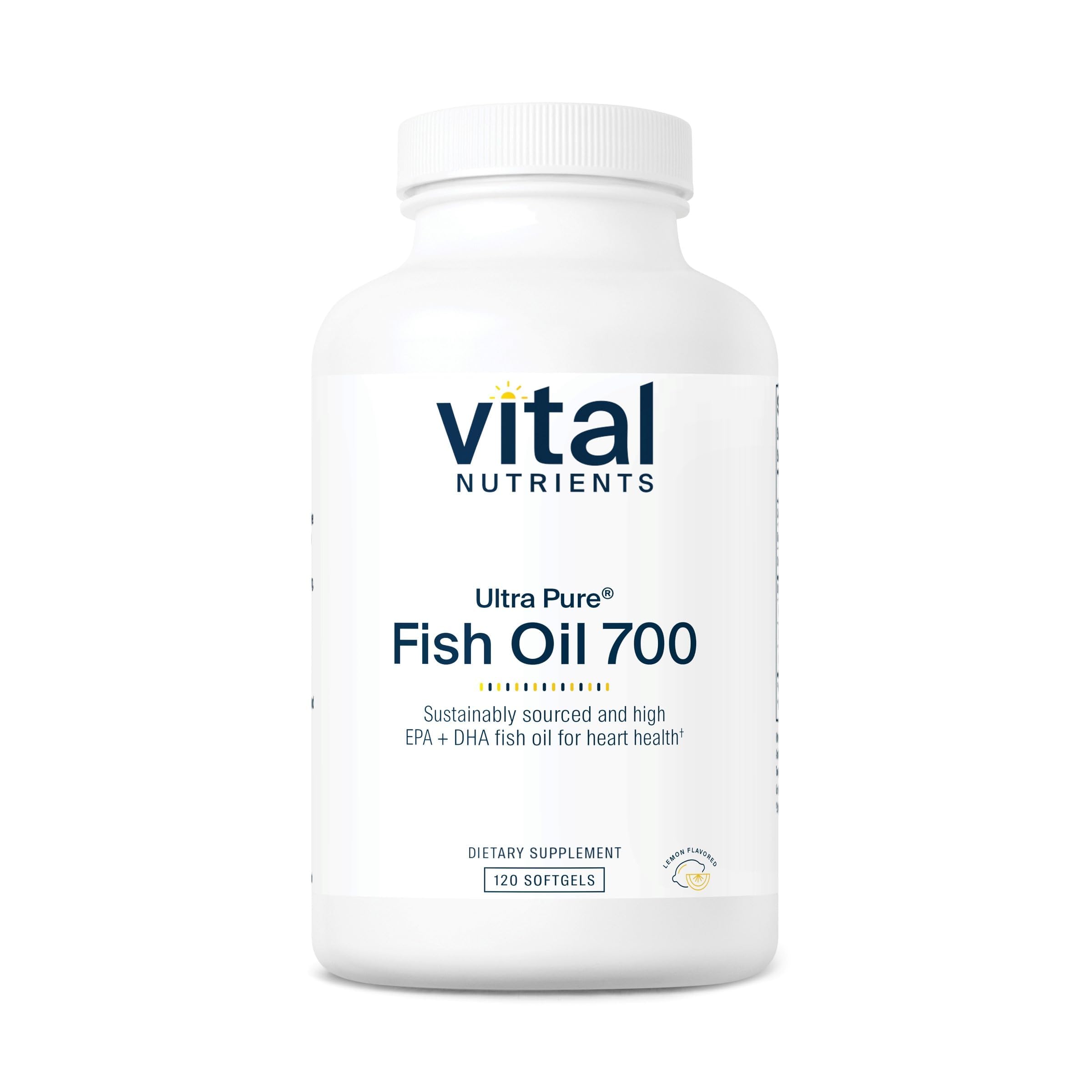 Vital Nutrients Ultra Pure Fish Oil 700 - Supports Heart, Brain, and Joint Health* - Sustainably Sourced High EPA & DHA Omega-3 Fatty Acid - Lemon Flavor - Gluten, Dairy & Soy Free - 120 Softgels Vital Nutrients buy supplements Au