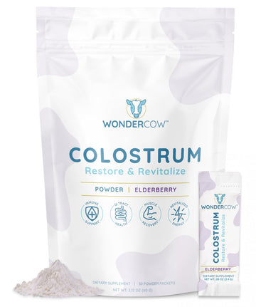 WONDERCOW Colostrum Supplement Powder for Gut Health, Immune Support & Wellness | Natural IgG Pure Whole Bovine Colostrum Superfood, Elderberry, 30 Servings WONDERCOWBuy Supplements Australia