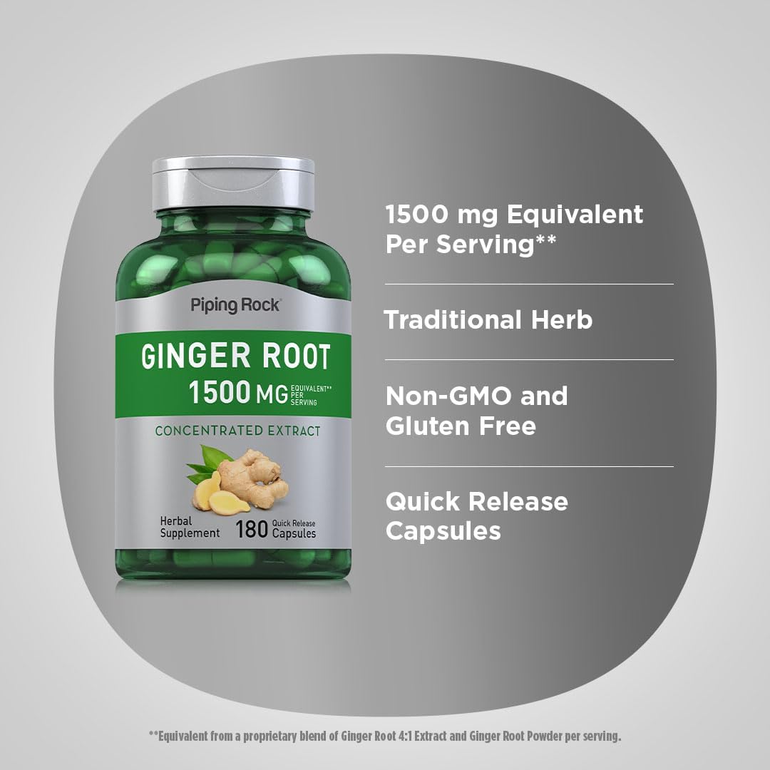 Piping Rock Ginger Root Extract Supplement | 180 Powder Capsules | Non-GMO & Gluten Free Concentrated Formula