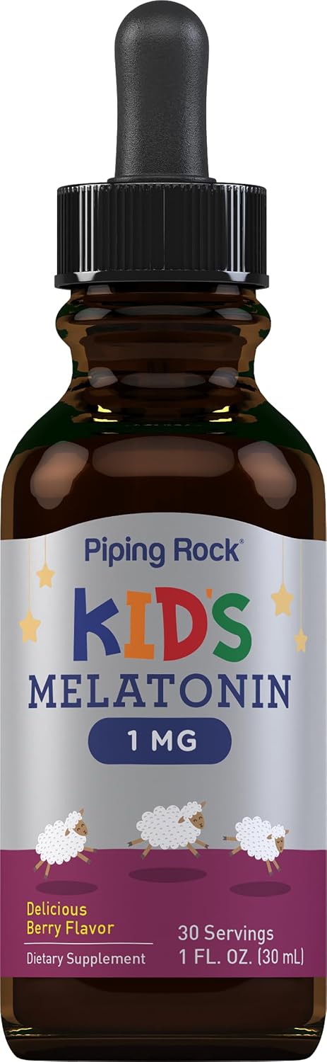 Piping Rock Kids Melatonin Liquid 1 fl oz | 1mg | Pack of 3 Bottles | Berry Flavor Drops | Non-GMO, Gluten Free Supplement