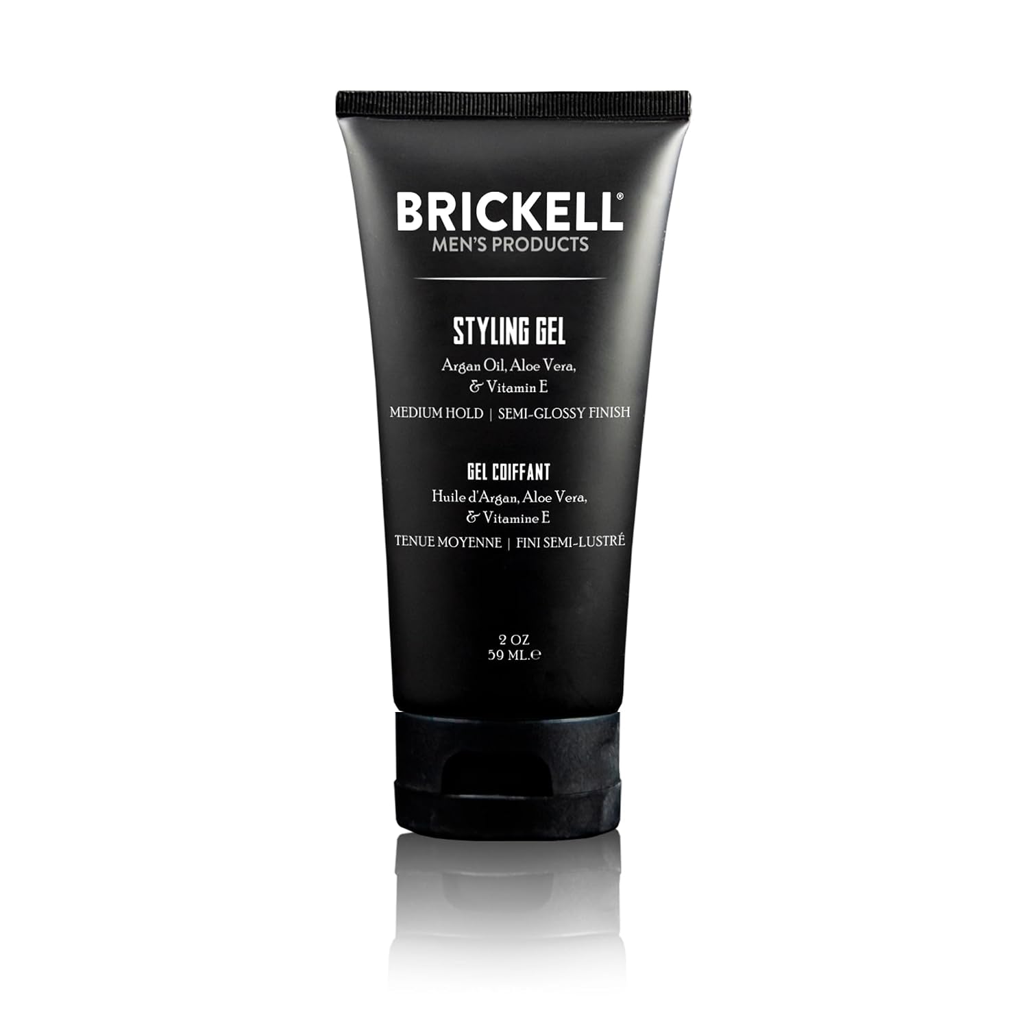 Brickell Men's Hair Styling Hair Gel For Men, All Day Hold for Glossy Style, With Argan Oil, Vitamin E, and Aloe, Scented, 2 Ounce