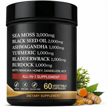 AZ ApexZone True Sea Moss Capsules Black Seed Oil Ashwagandha Burdock Root, Tumeric Supplement with Manuka Honey, Dandelion Root ACV - 60 Capsules - Multi Vitamin AZ ApexZoneBuy Supplements Australia