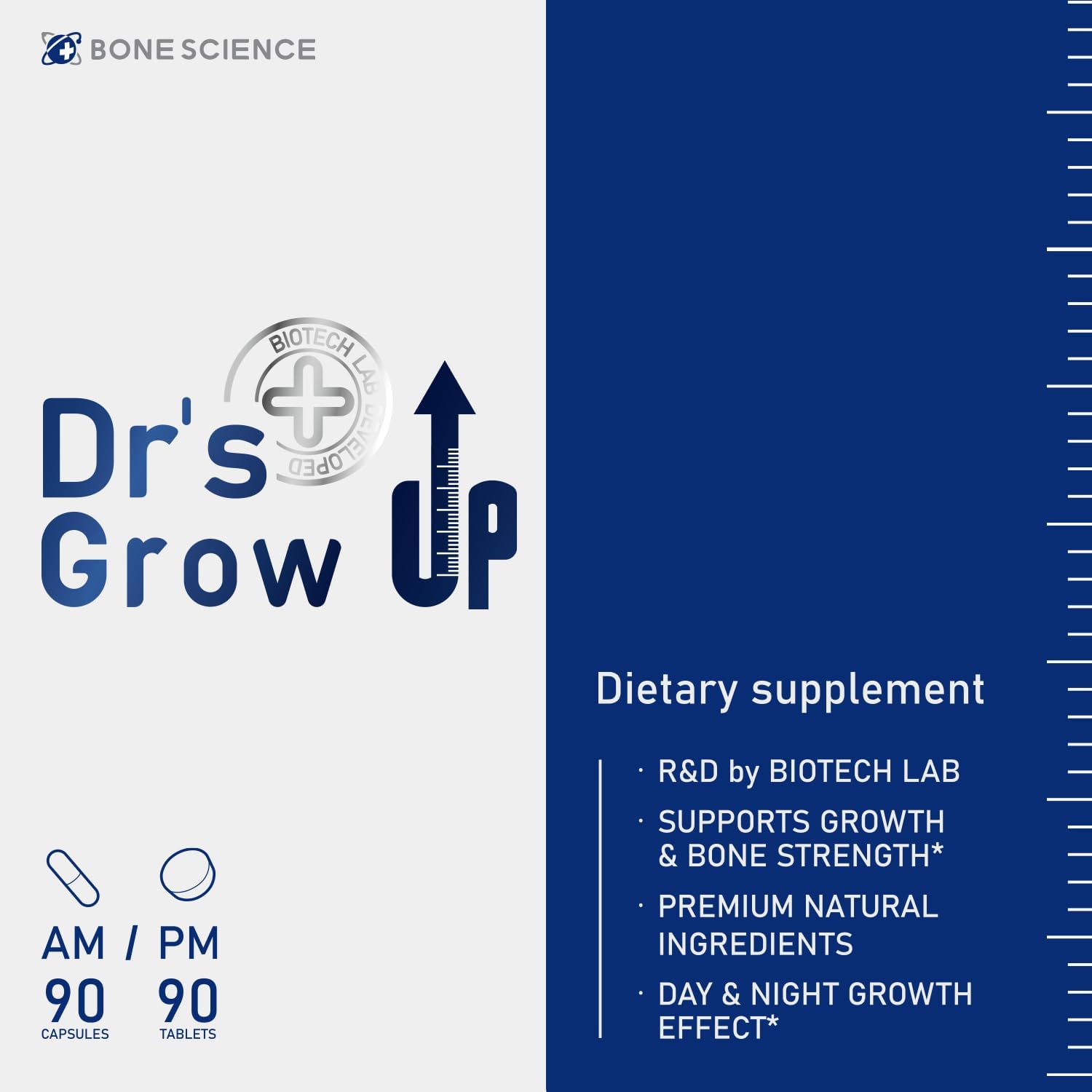 BONE SCIENCE Dr’s Grow UP AM & PM Bone and Growth for Kids and Teens, Day and Night System, Daily Formula with Highly Absorbable Essential Minerals, Vitamin D3 and K2 (MK-7)