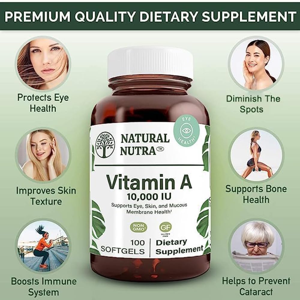 Natural Nutra Vitamin A 10000 IU Softgels, Vitamin A 100 Count | 10000 IU Per Softgel,Supports Eye Health,Supports Skin Health,Gluten Free