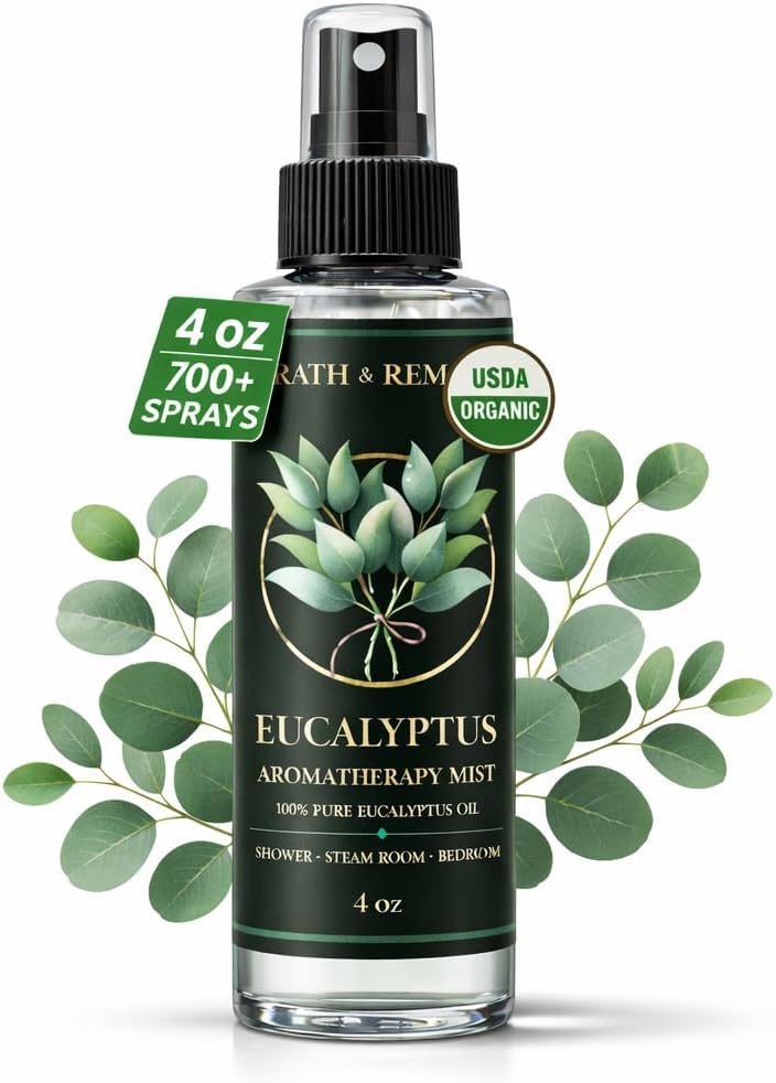 Eucalyptus Shower Spray Aromatherapy — USDA Organic (4 oz, 700+ Sprays) | 100% Pure Eucalyptus Essential Oil Spray Mist for Spa Shower, Steam, Sauna & Linen Bedsheet – Premium & Travel Size (US-Made)