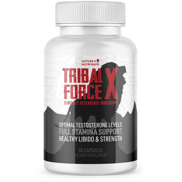 Supplement bottle labeled 'Tribal Force X' on a white background