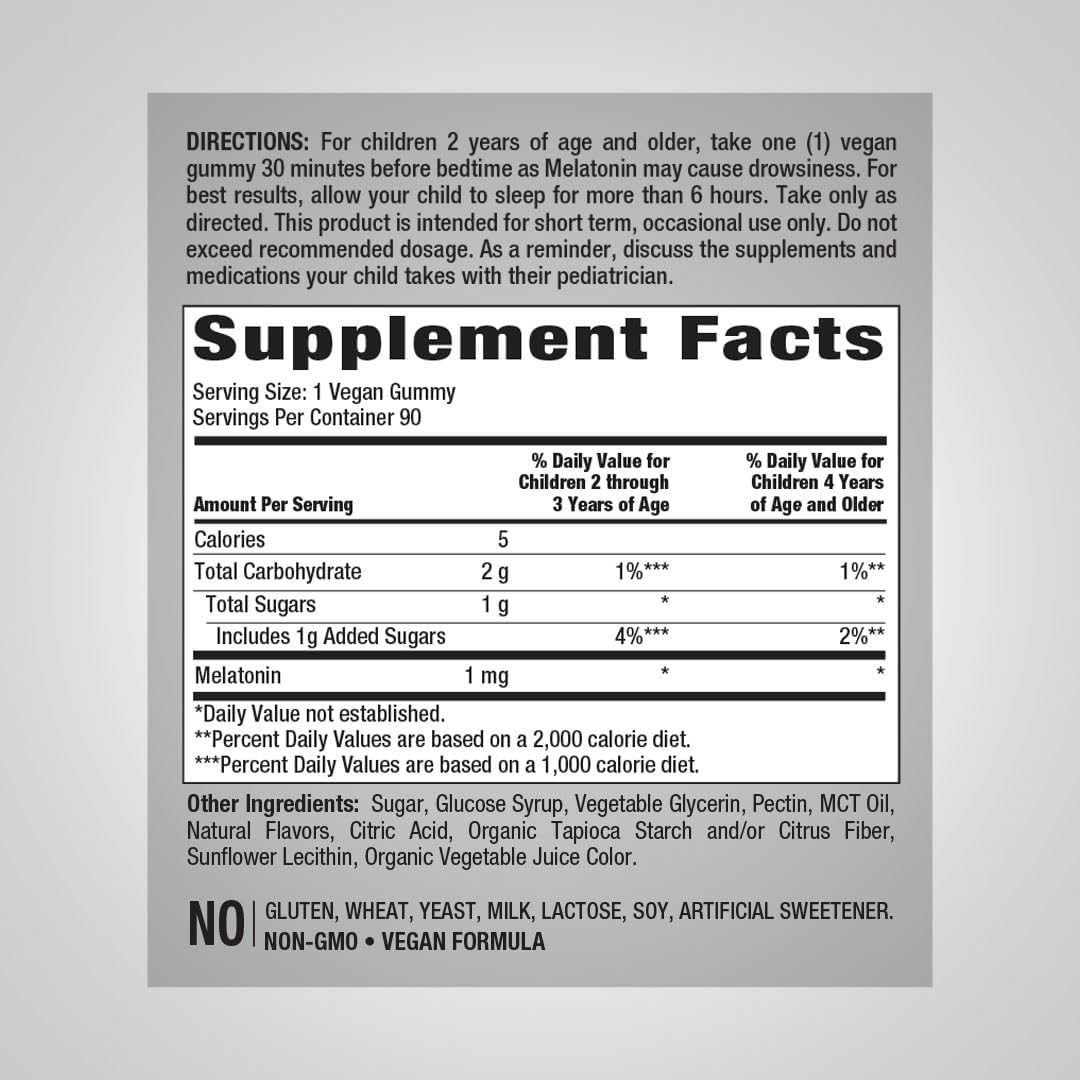 Piping Rock Kids Melatonin Gummies | 1mg | 90 Count | Supplement for Children | Mixed Berry Flavor | Vegan, Non-GMO, Gluten Free | Mixed Berry Flavor | Vegan, Non-GMO, Gluten Free